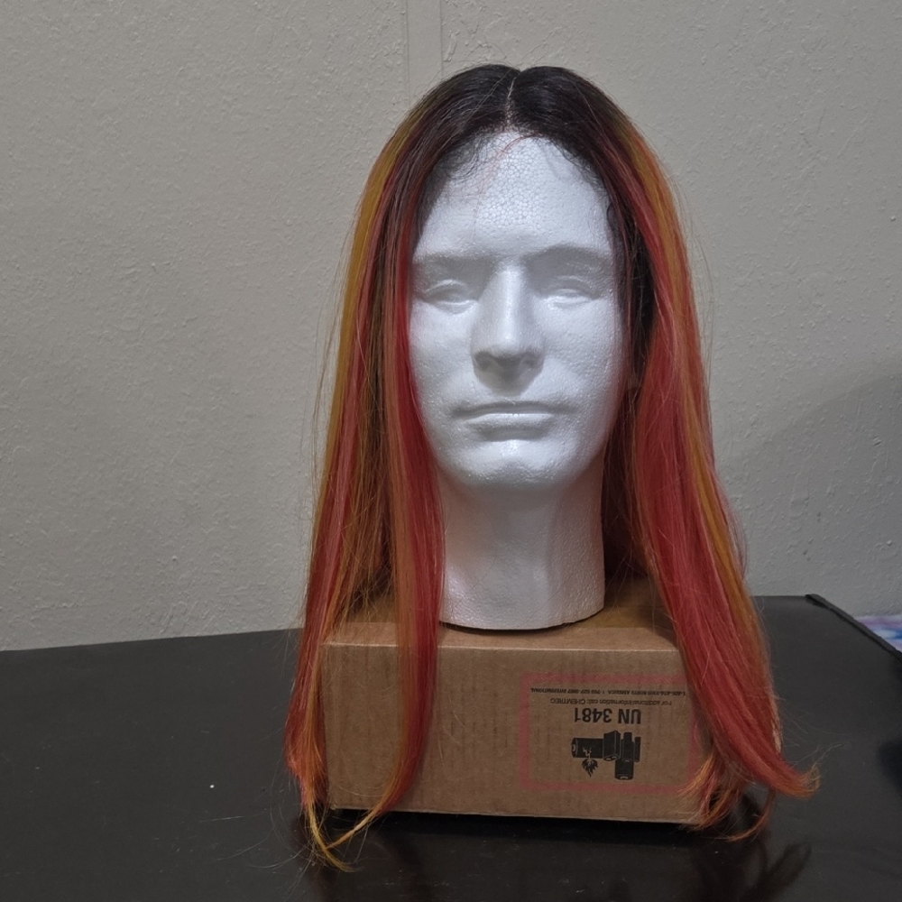 Vibrant Red and Yellow Ombre Wig